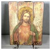 Sacred Heart Painted Panel with Stand