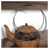 Wicker and Iron Tea Kettle Basket