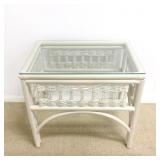 Acacia Wicker Side Table with Glass Top