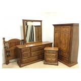(4) Piece Oak Bedroom Set with F/Q Bed