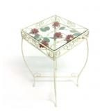 Metal Plant Stand with Roses, Glass Top
