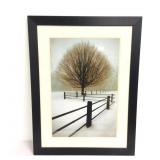 Winter Scene, Tree, Fence, Snowy Landscrape