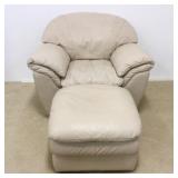 Beige Colored Armchair with Ottoman