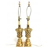 Pair of  Regency Brass Basket Weave Lamps