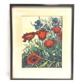 Mervin Jules Signed Color Woodcut, "Iris an Poppie