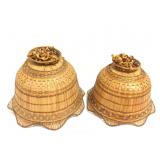 Pair Mid-Century Wicker Boho Basket Shades