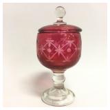 Cut to Clear Ruby Covered Candy Dish