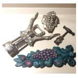 Large Wine Bottle Opener and  (2) Wall Plaques
