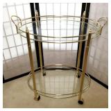 Oval Brass and Glass Tea Cart