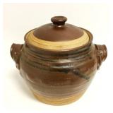 Large Handled Stoneware Bean Pot with Lid