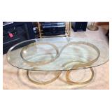 Modernist Twisted Brass and Glass Coffee Table