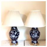 Pair of Blue and  White Ginger Jar Lamps