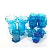 (12) Pieces Blue Glass, Water Glasses, Top Hats