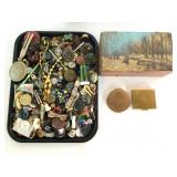 Sewing Items, Buttons and Hand Painted Box