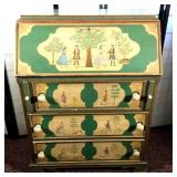 Decorated (3) Drawer Slant Front Secretary Desk