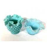 (2) Blue Ruffle Edge Vases