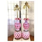 (2) Cranberry Coin Dot Table Lamps