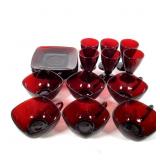(18) Pieces of Ruby Glass, Cups, Saucers, Cordials