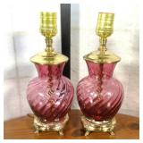 (2) Cranberry Mantle Lamps