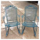(2) Cast Metal, Mesh Seat, Outdoor Rocking Chairs