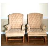 (2) Fawn Colored Tufted Back Fireside Chairs