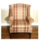 Ethan Allen Brown Plaid Wing Back Side Chair