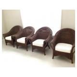 (4) Palecek Roll Arm Wicker Chairs