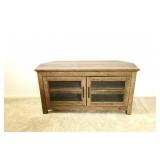 Rustic Wood Media Stand with Glass Door Front