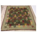 Hand Stiched Quilt / Green and Red