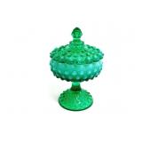 Fenton Hobnail Emerald Green Covered Bowl