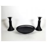 Tiffin Black Satin Glass Centerpiece Set