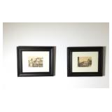 (2) Framed Pen and Ink Coastal Lithographs