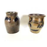 (2) pc Lot Stoneware Decorated Crocks