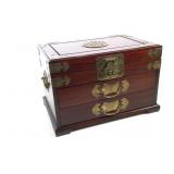 Large Asian Rosewood and Brass Jewelry Box