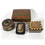(4) Vintage Decorated Wood Boxes