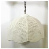 Mid-Century White Wicker Swag Lamp