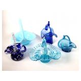 (5) Blue Glass Vases
