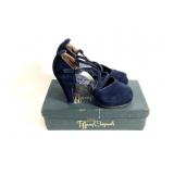 Vintage Peep Toe Platform Shoes, Navy Suede 6 1/2