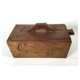 Handled Wood Box with Carved Cat