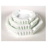 (3) Fenton White Hobnail Nesting Ash Tray Set