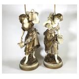 Pair Auguste Moreau Spelter Lamps, Stamped France