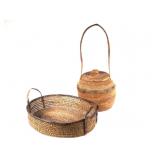(2) Vintage/Antique Grass Woven Baskets