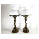 Pair of Brass Student Lamps with Milk Shades