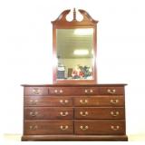 Mahogany Finish Double Dresser with Mirror