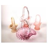 (4)  Pink Glass Baskets