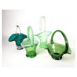 (4) Green Glass Baskets