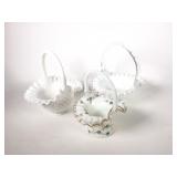 (3) Milk and Crested Baskets