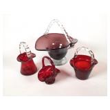 (4) Red  / Purple Glass Baskets