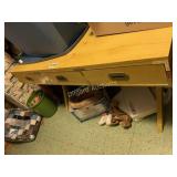 3 drawer desk and boxes of misc