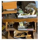 Wooden shelf with contents